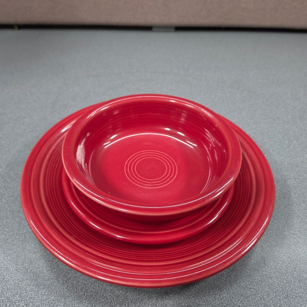 Fiestaware 3pc Place Setting Scarlet Red Ceramic Bowl Plate - Picture 2 of 9